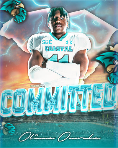 Teal lightning football commitment edit with committed text and signature